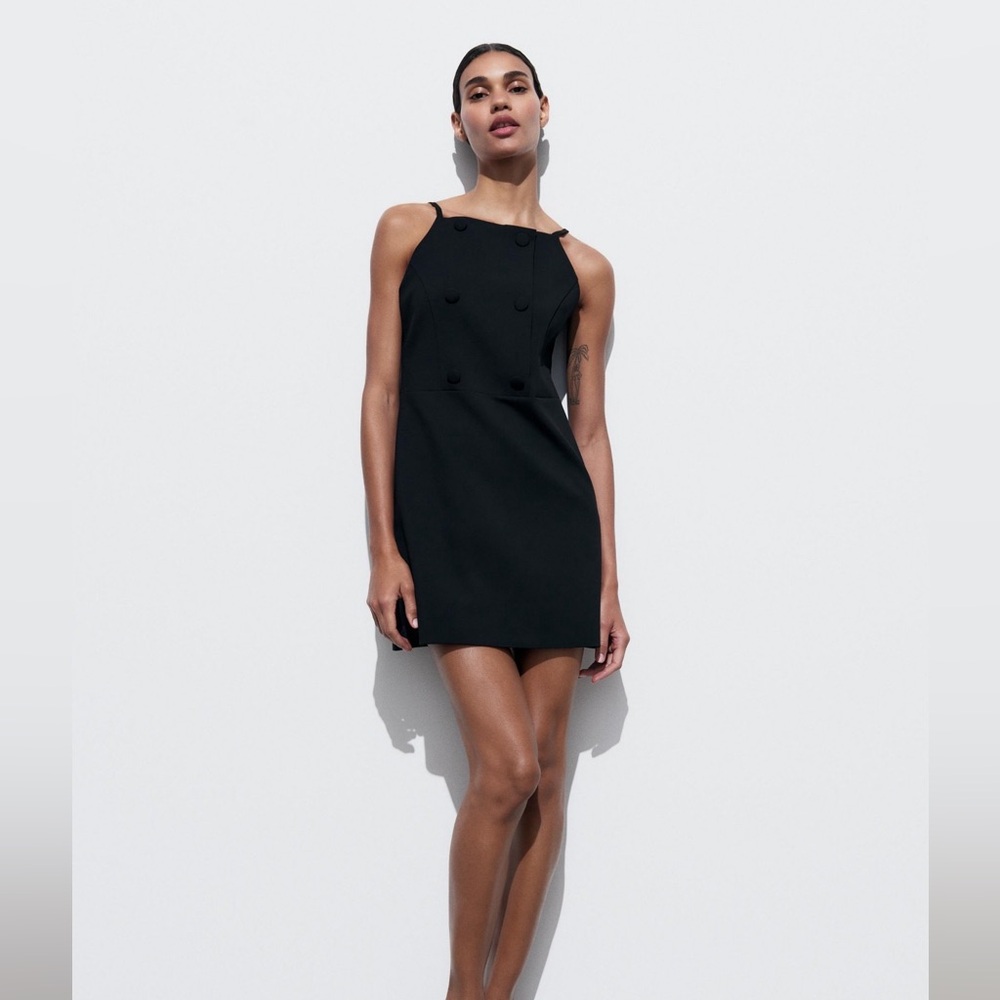 Zara MINI DRESS WITH Button-Black